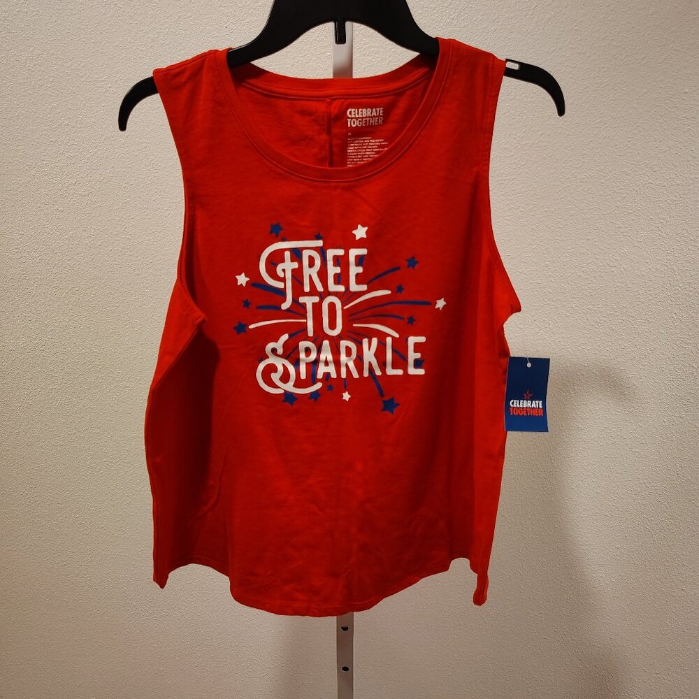 Celebrate Together Women's Free To Sparkle Red Graphic Tank Top Size Medium NWT